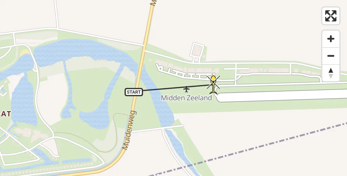 Routekaart van de vlucht: Kustwachthelikopter naar Vliegveld Midden-Zeeland, Calandweg