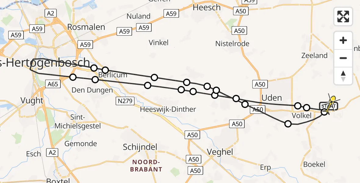 Routekaart van de vlucht: Lifeliner 3 naar Vliegbasis Volkel, Zonnepark Hoogveld Zuid