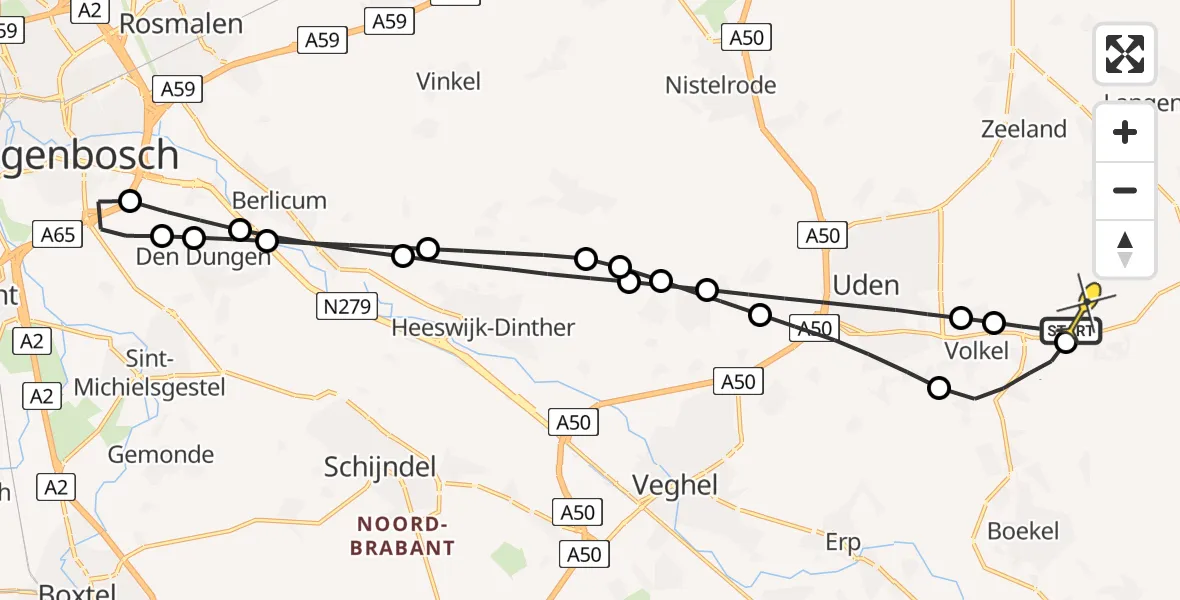 Routekaart van de vlucht: Lifeliner 3 naar Vliegbasis Volkel, Zeelandsedijk