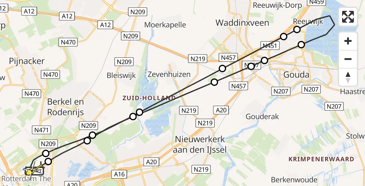 Routekaart van de vlucht: Lifeliner 2 naar Rotterdam The Hague Airport, Doenkadepad