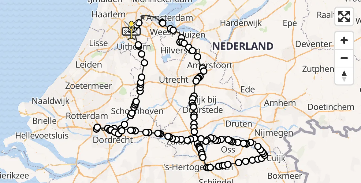 Vluchtroute Politiehelikopter van Schiphol naar Schiphol