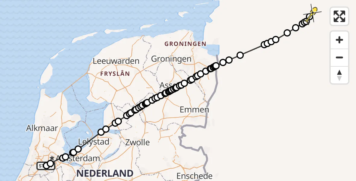 Routekaart van de vlucht: Politieheli naar Van Weerden-Poelmanweg