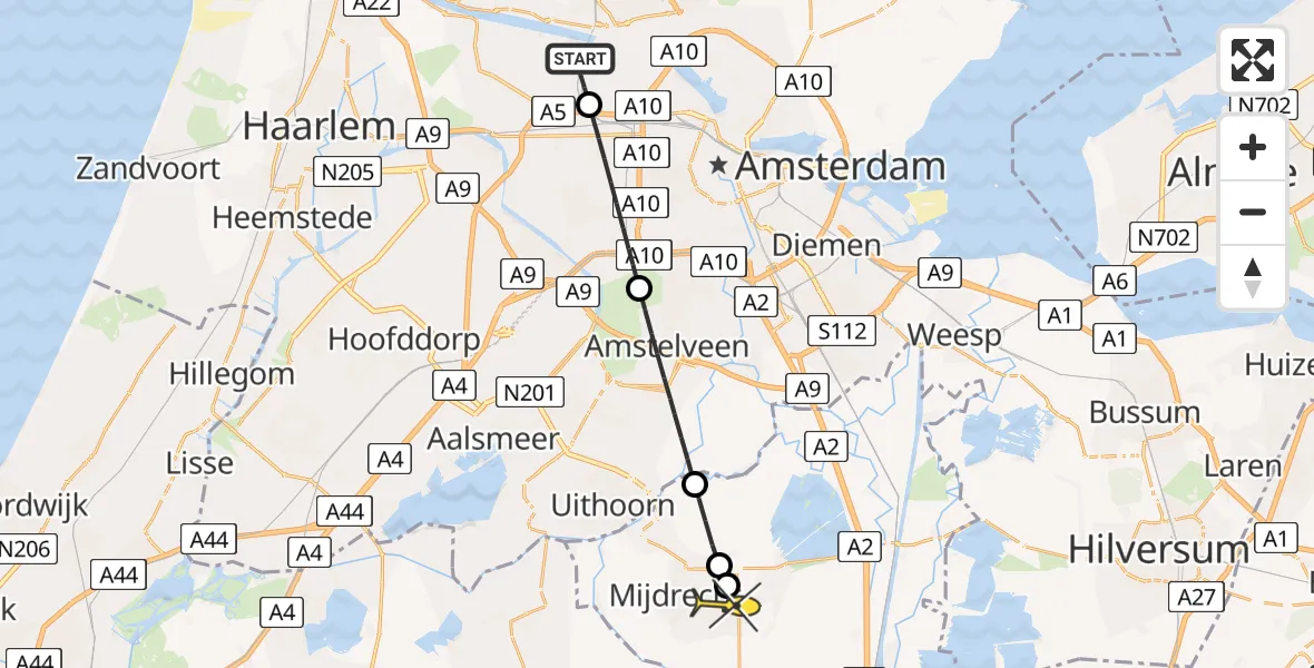 Routekaart van de vlucht: Lifeliner 1 naar Wilnis, Hornweg
