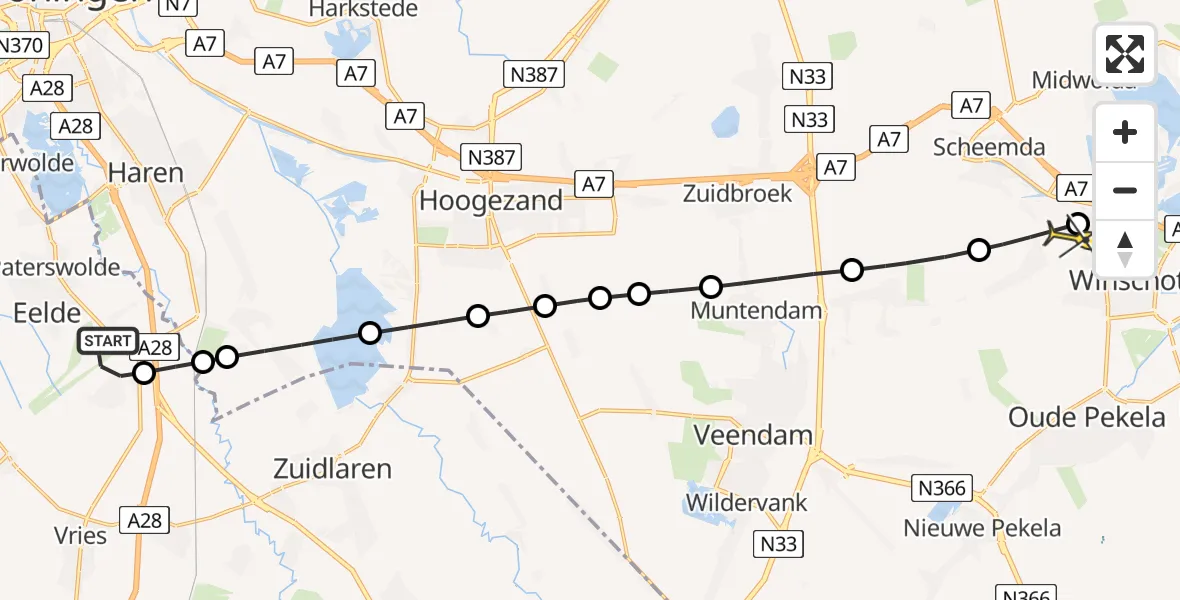 Routekaart van de vlucht: Lifeliner 4 naar Heiligerlee, Uiver