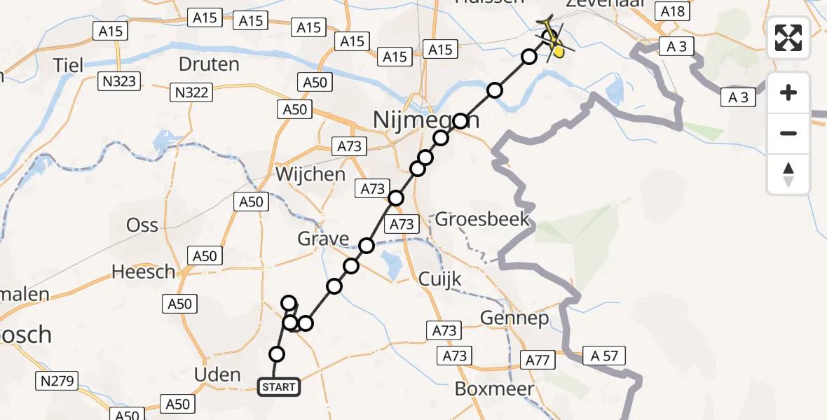 Routekaart van de vlucht: Lifeliner 3 naar Pannerden, Zeelandsedijk