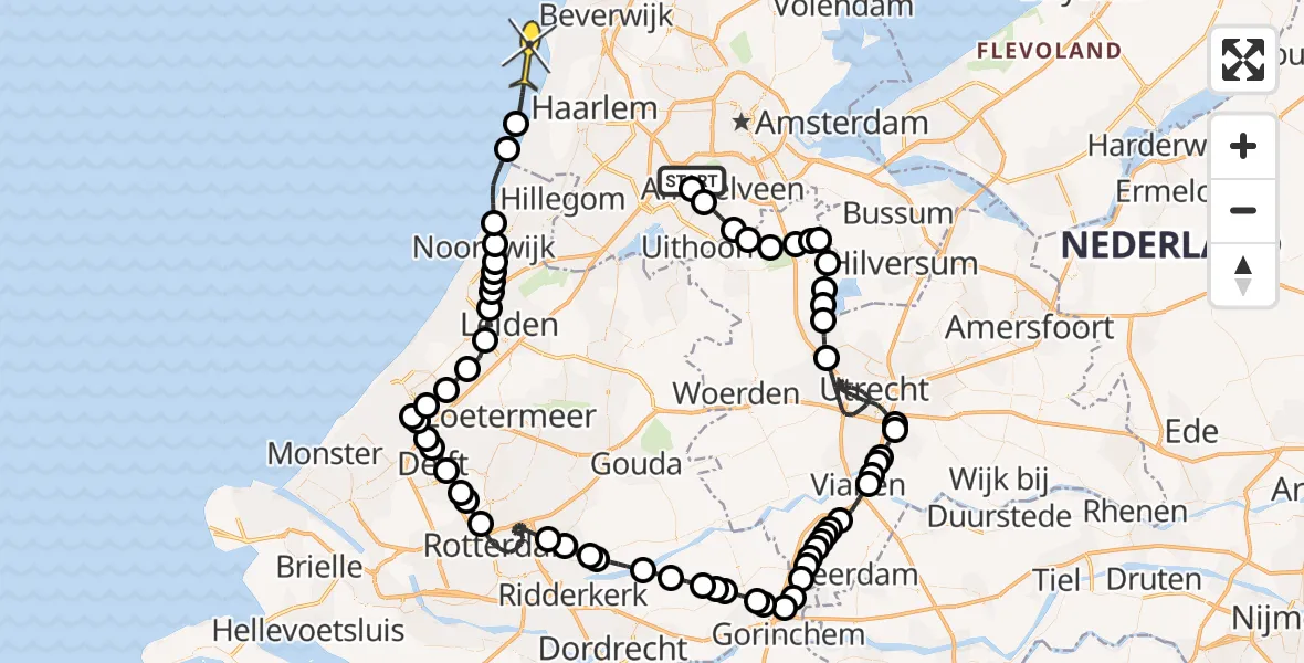 Vluchtroute Politiehelikopter van Schiphol naar 