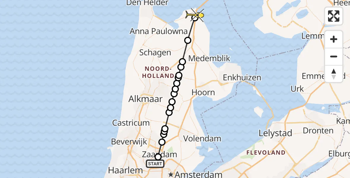 Routekaart van de vlucht: Lifeliner 1 naar Hippolytushoef, Capriweg