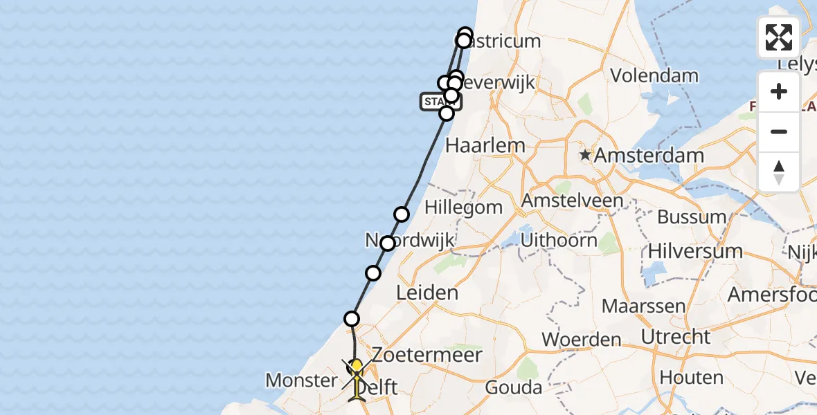 Routekaart van de vlucht: Politiehelikopter naar Rijswijk, Noordpier