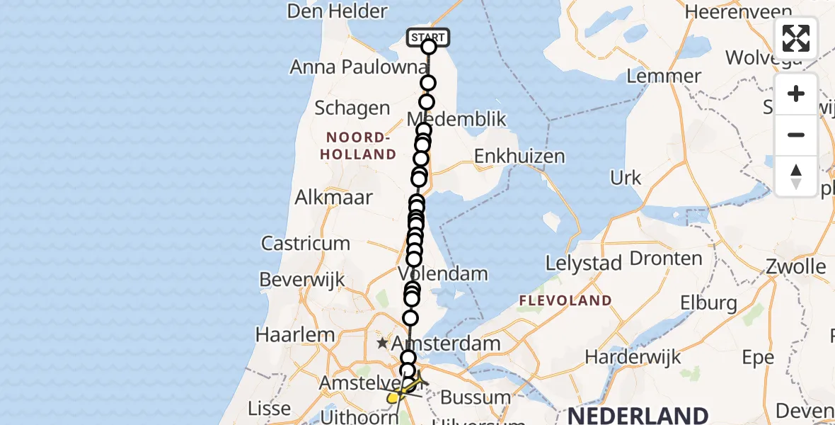 Routekaart van de vlucht: Lifeliner 1 naar Academisch Medisch Centrum (AMC), Hippolytushoeverweg