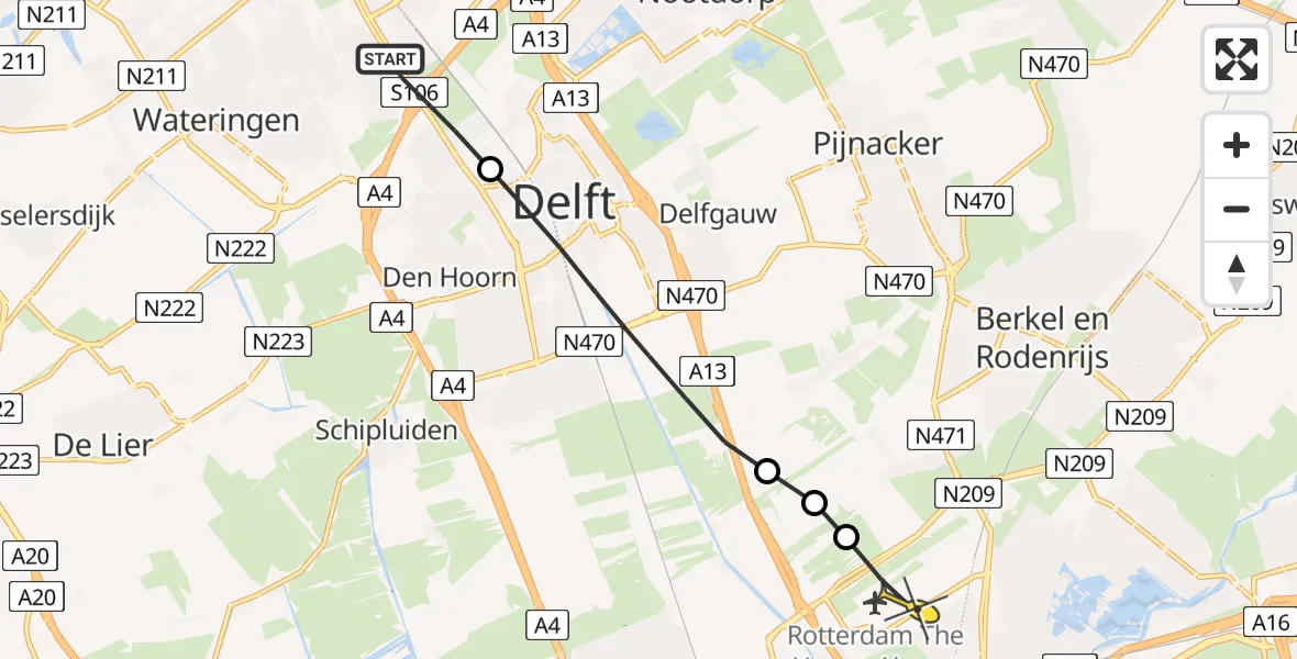 Routekaart van de vlucht: Lifeliner 2 naar Rotterdam The Hague Airport, Prinses Beatrixlaan