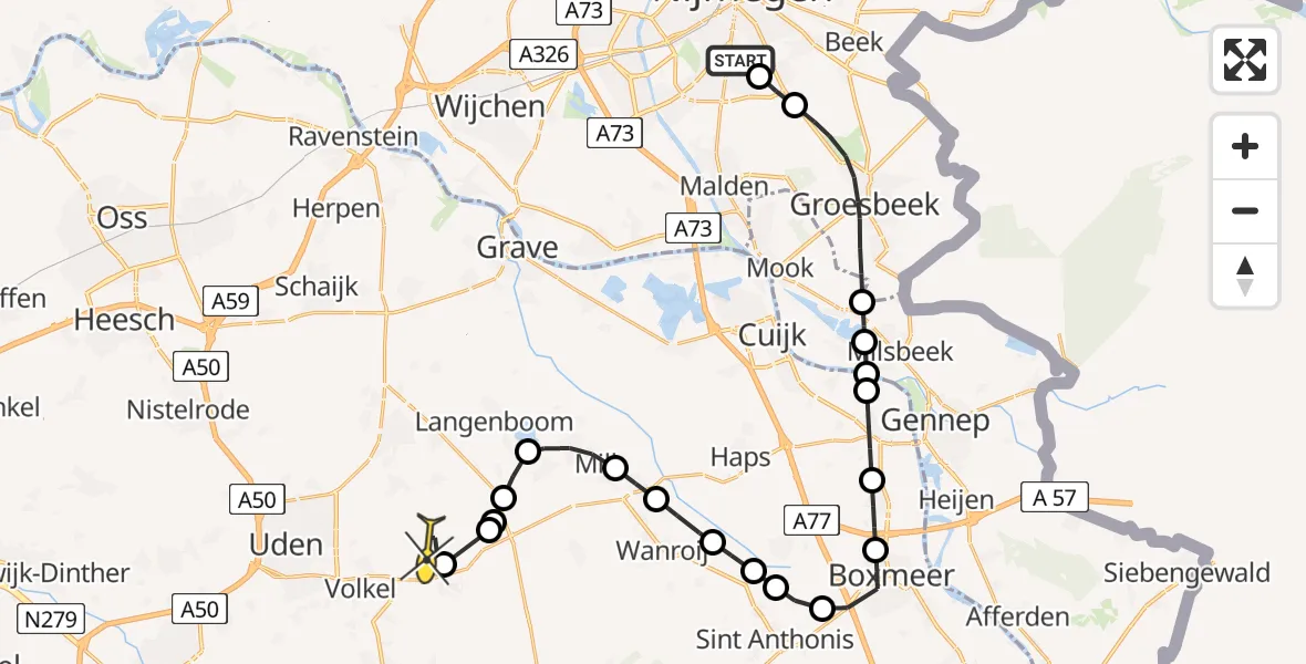 Routekaart van de vlucht: Lifeliner 3 naar Vliegbasis Volkel, Geert Grooteplein Zuid
