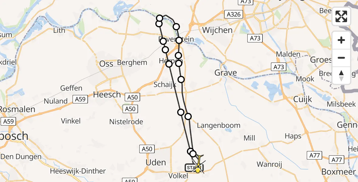 Routekaart van de vlucht: Lifeliner 3 naar Vliegbasis Volkel, Zeelandsedijk