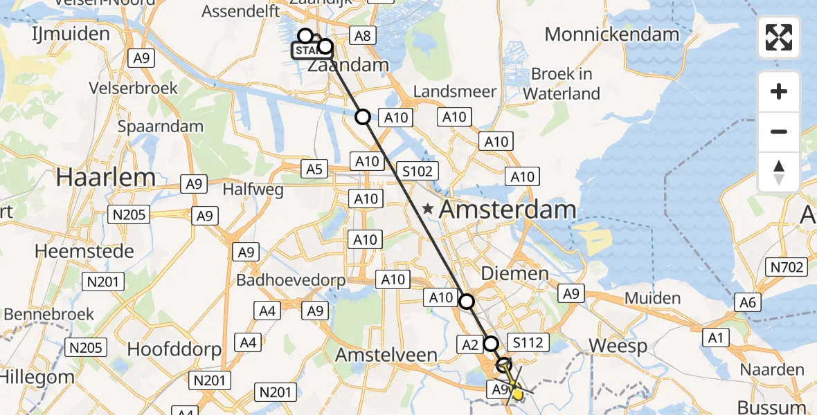 Routekaart van de vlucht: Lifeliner 2 naar Academisch Medisch Centrum (AMC), Voorvisser