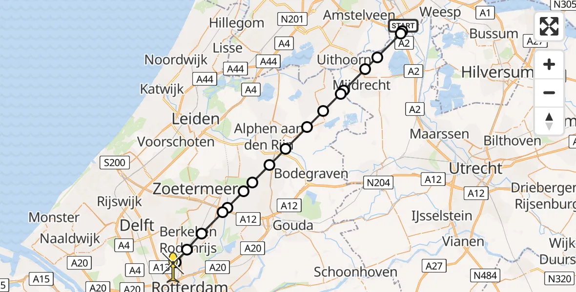 Routekaart van de vlucht: Lifeliner 2 naar Rotterdam The Hague Airport, Hogendijk