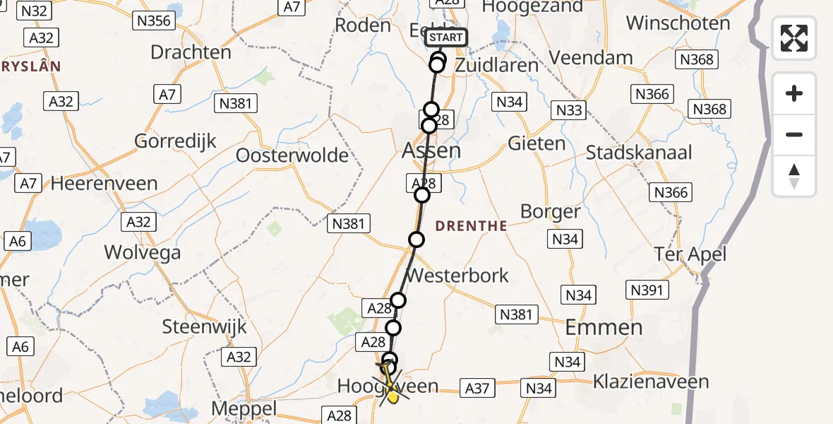 Routekaart van de vlucht: Lifeliner 4 naar Hoogeveen, Homsteeg