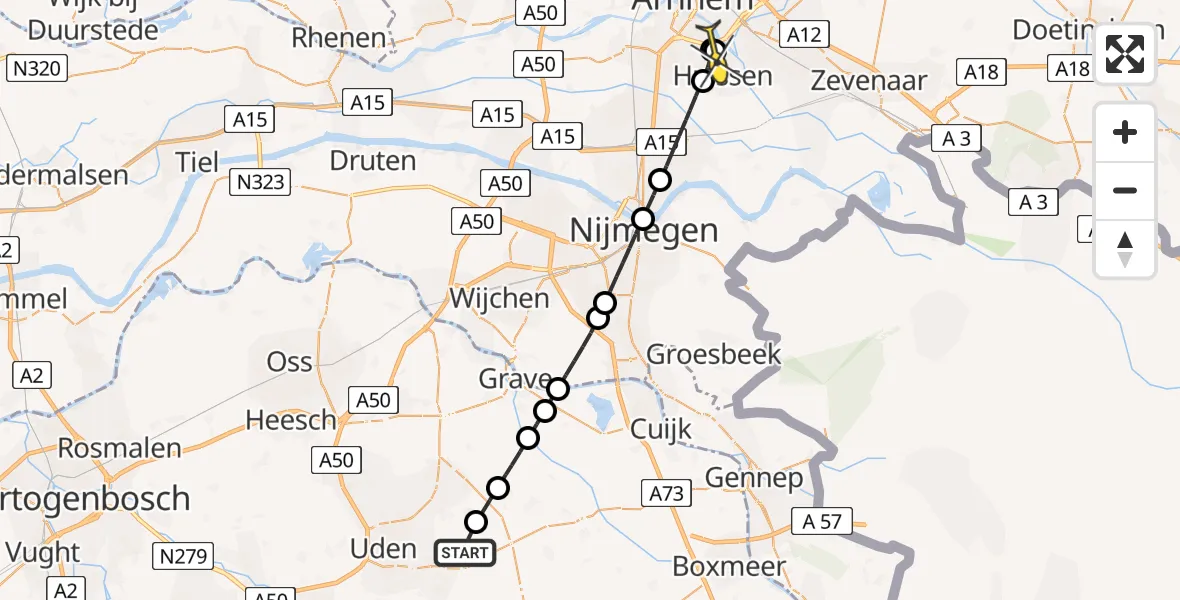 Routekaart van de vlucht: Lifeliner 3 naar Huissen, Houtvennen