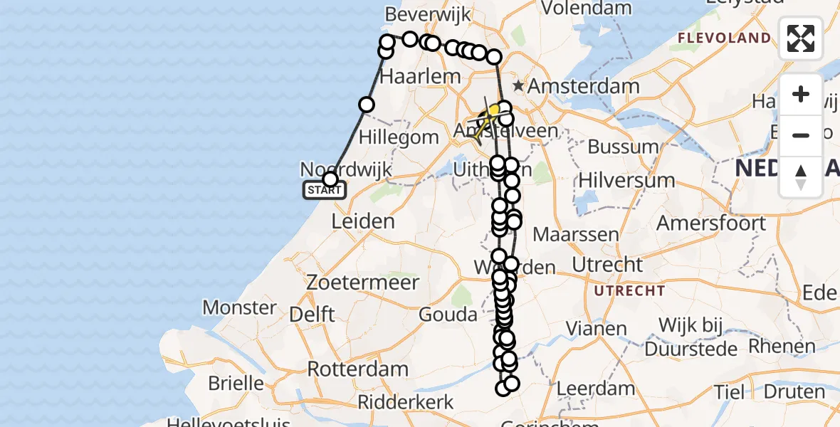 Routekaart van de vlucht: Politiehelikopter naar Schiphol, Kennemerstrand