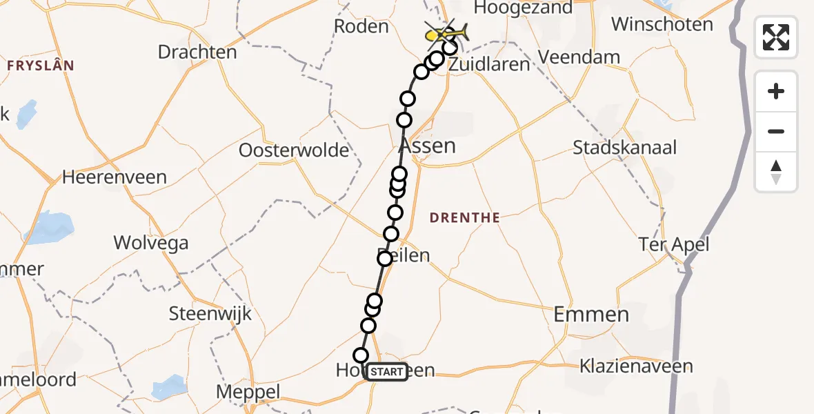 Routekaart van de vlucht: Lifeliner 4 naar Eelde, Burgemeester J.G. Legroweg