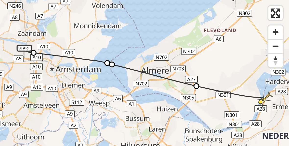 Routekaart van de vlucht: Lifeliner 1 naar Ermelo, Maltaweg