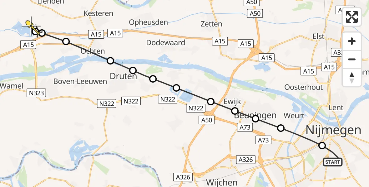 Routekaart van de vlucht: Lifeliner 3 naar Lienden, Groene Perron