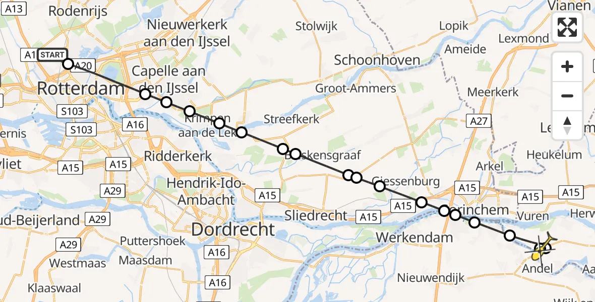 Routekaart van de vlucht: Lifeliner 2 naar Poederoijen, Goedaerthof