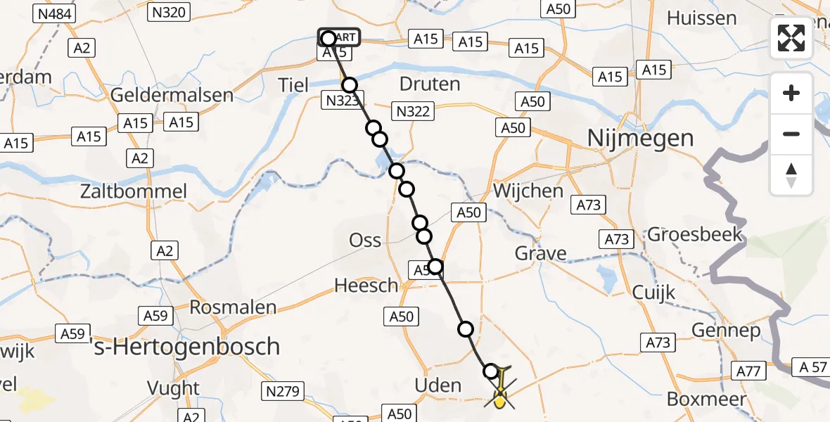 Routekaart van de vlucht: Lifeliner 3 naar Vliegbasis Volkel, Zonnepark Medel