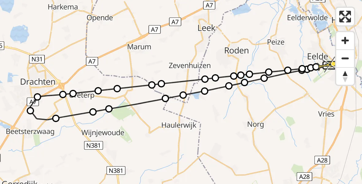 Routekaart van de vlucht: Lifeliner 4 naar Groningen Airport Eelde, Lugtenbergerweg