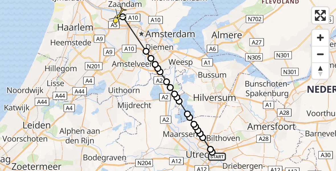 Routekaart van de vlucht: Lifeliner 1 naar Amsterdam Heliport, Princetonlaan