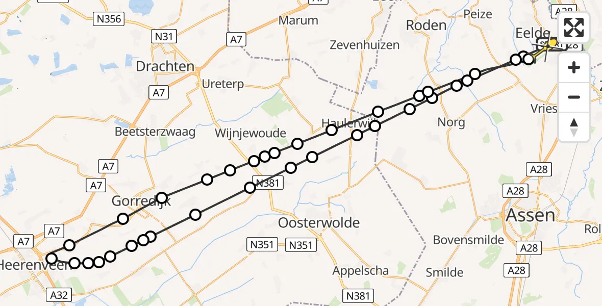 Routekaart van de vlucht: Lifeliner 4 naar Groningen Airport Eelde, Lugtenbergerweg