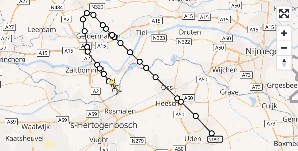 Routekaart van de vlucht: Lifeliner 3 naar Kerkdriel, Millsebaan