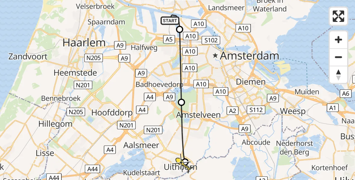 Routekaart van de vlucht: Lifeliner 1 naar Uithoorn, Nustar Terminals B.V.