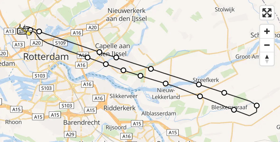 Routekaart van de vlucht: Lifeliner 2 naar Rotterdam The Hague Airport, Volkelstraat