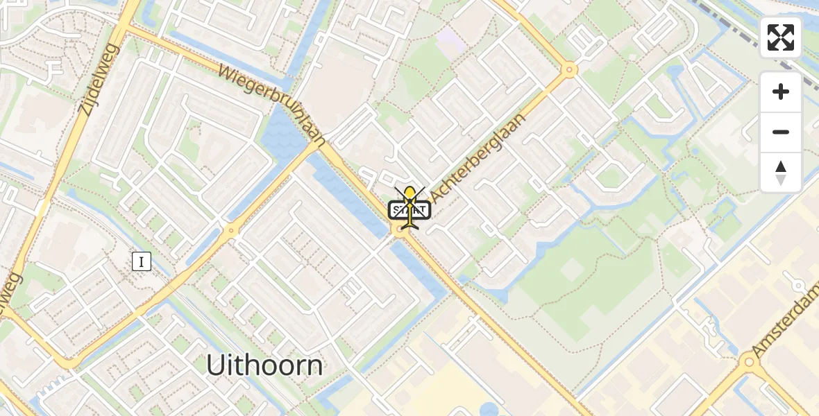 Routekaart van de vlucht: Lifeliner 1 naar Uithoorn, Achterberglaan