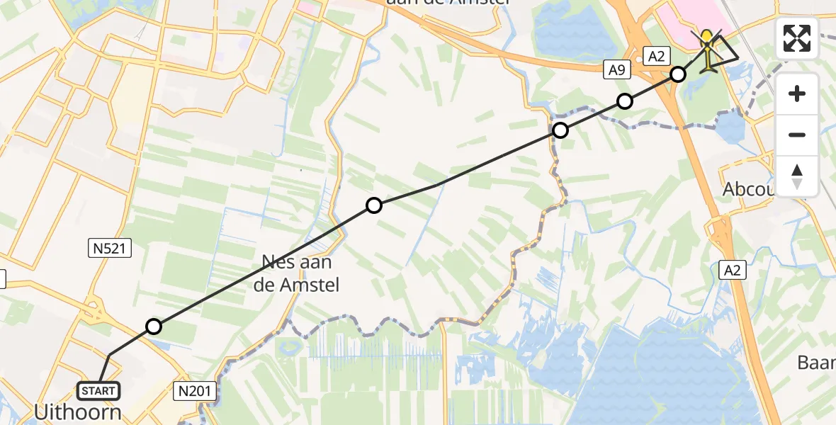 Routekaart van de vlucht: Lifeliner 1 naar Academisch Medisch Centrum (AMC), Tafelbergweg