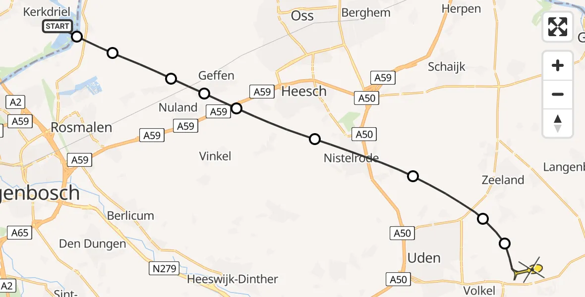 Routekaart van de vlucht: Lifeliner 3 naar Vliegbasis Volkel, Krommenhoek