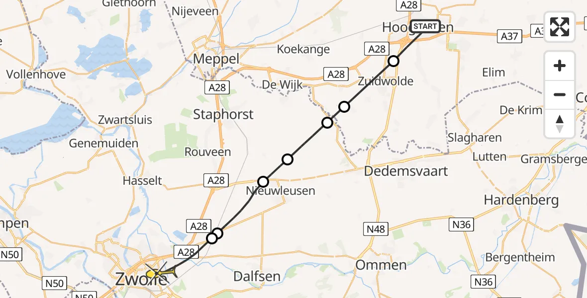 Routekaart van de vlucht: Lifeliner 4 naar Zwolle, Tichelwerkstraat