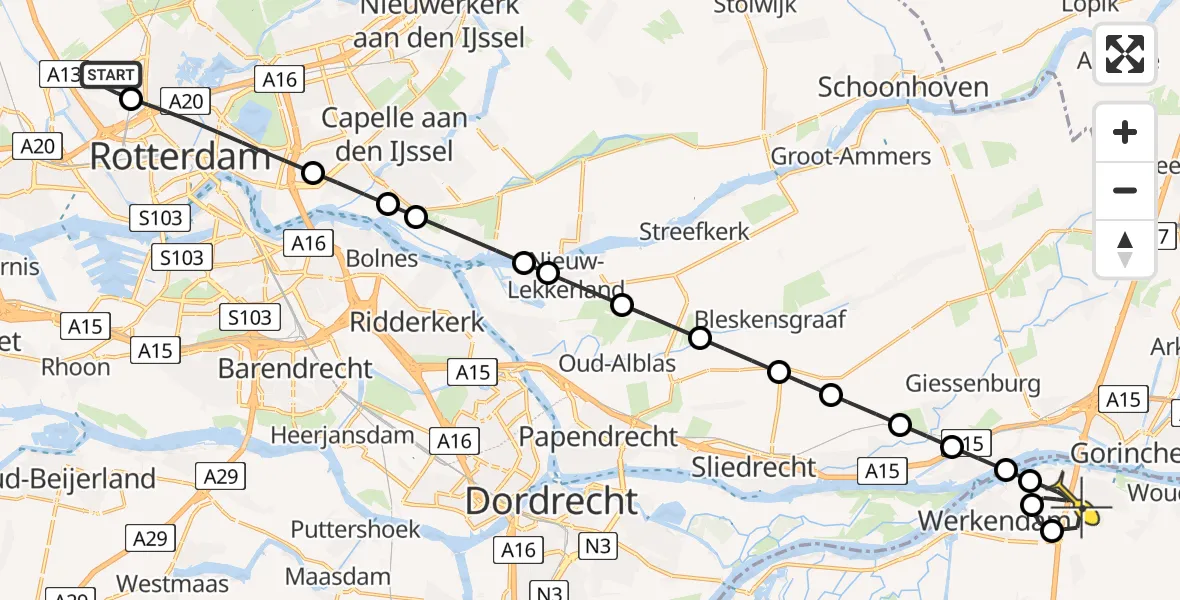 Routekaart van de vlucht: Lifeliner 2 naar Sleeuwijk, HSL-Zuid