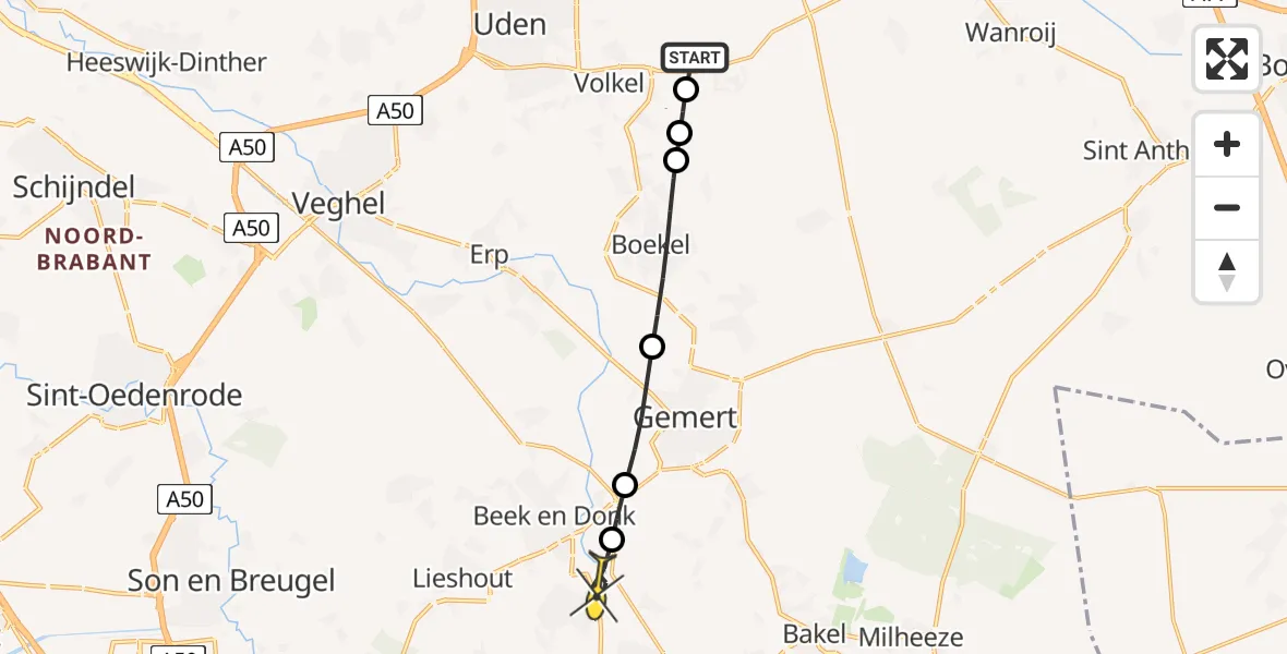 Routekaart van de vlucht: Lifeliner 3 naar Aarle-Rixtel, Rechtestraat