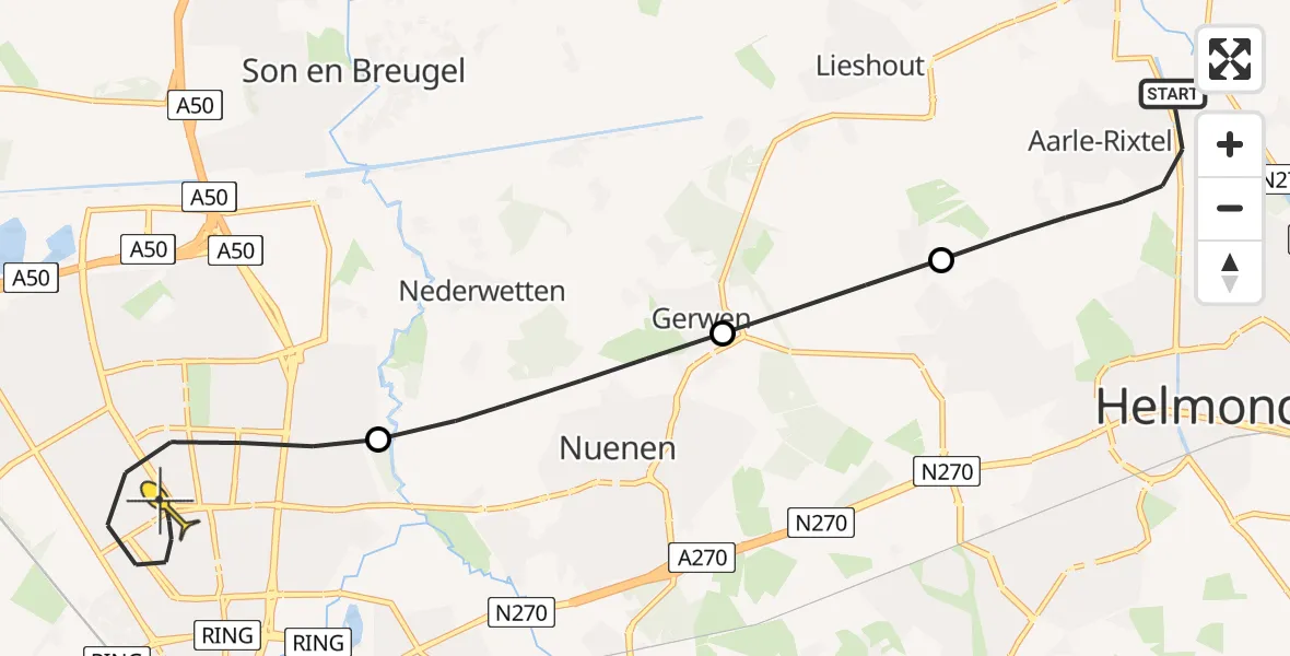 Routekaart van de vlucht: Lifeliner 3 naar Eindhoven, Helmondseweg