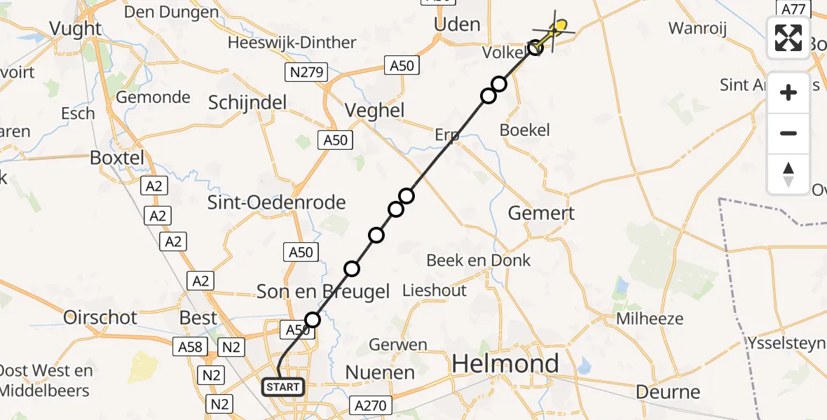 Routekaart van de vlucht: Lifeliner 3 naar Vliegbasis Volkel, Biesboslaan