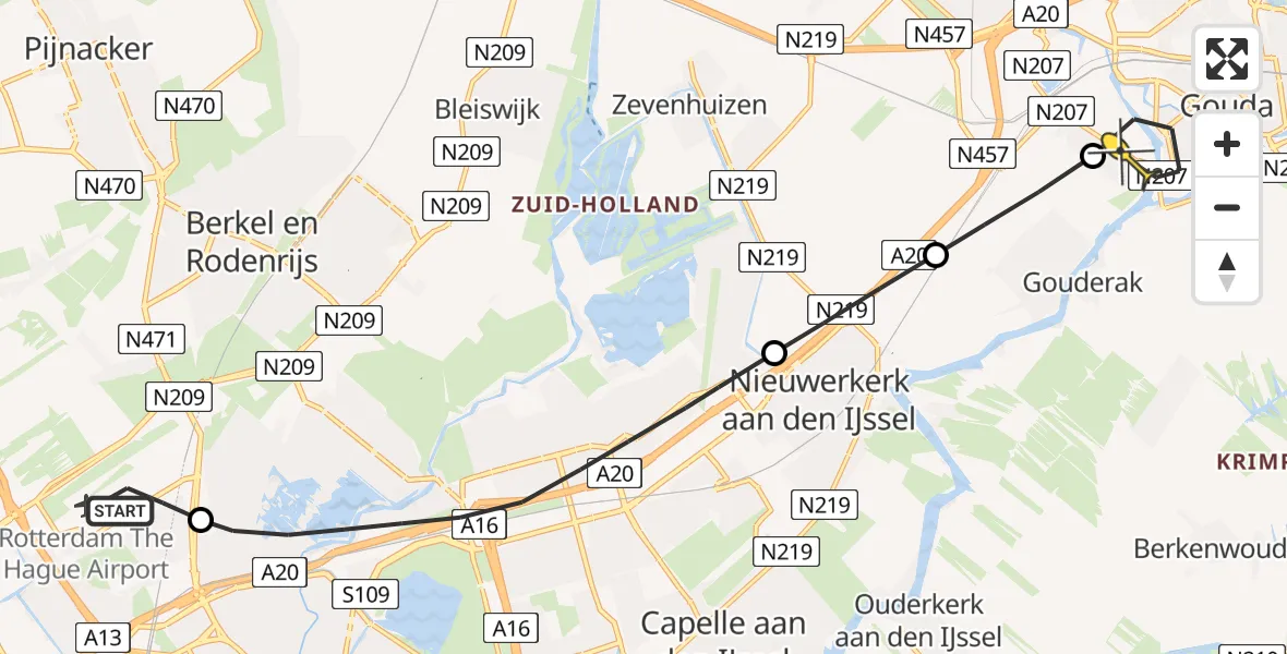 Routekaart van de vlucht: Lifeliner 2 naar Gouda, Gilze-Rijenstraat