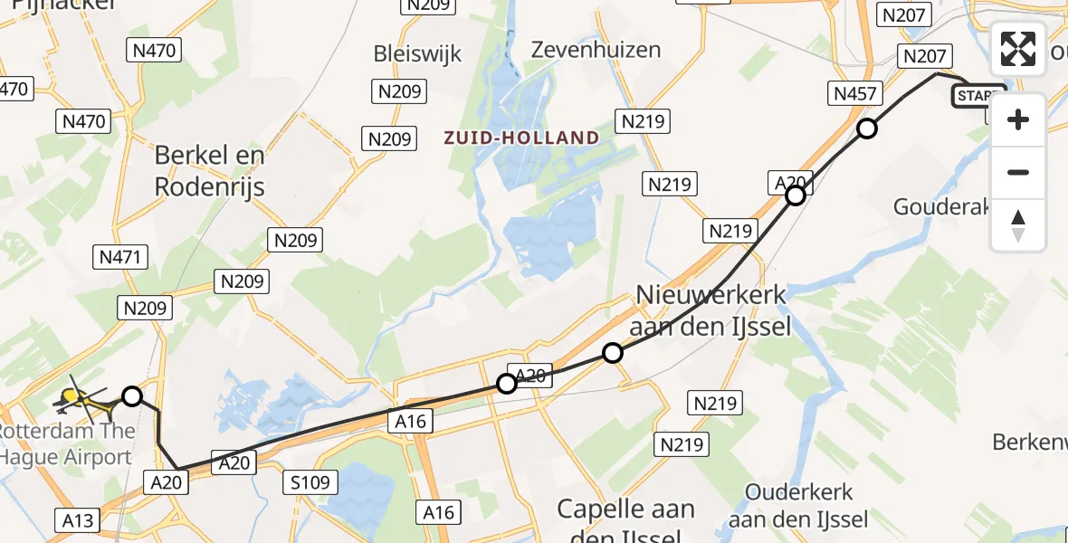 Routekaart van de vlucht: Lifeliner 2 naar Rotterdam The Hague Airport, Ringtochtpad