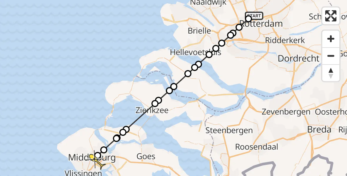 Routekaart van de vlucht: Lifeliner 2 naar Middelburg, Schielaan