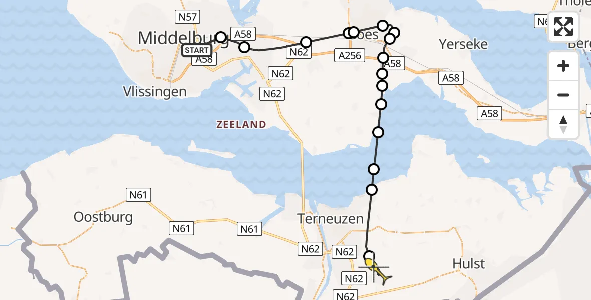 Routekaart van de vlucht: Lifeliner 2 naar Axel, Ampèreweg