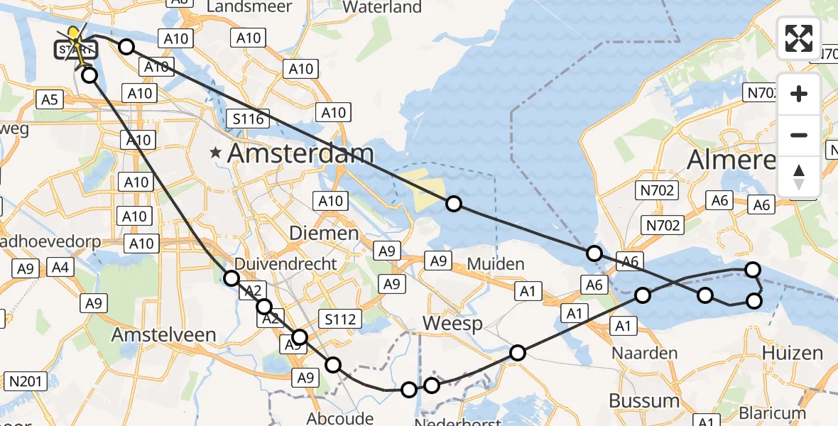 Routekaart van de vlucht: Lifeliner 1 naar Amsterdam Heliport, Westhavenweg