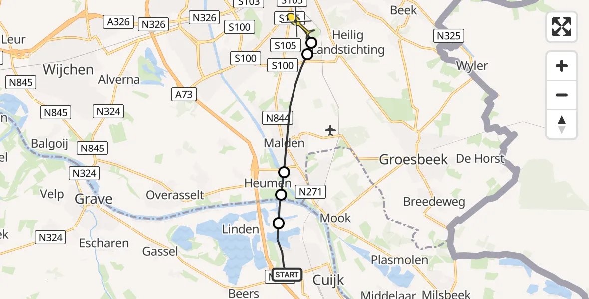 Routekaart van de vlucht: Lifeliner 3 naar Radboud Universitair Medisch Centrum, Heeswijkse Plas