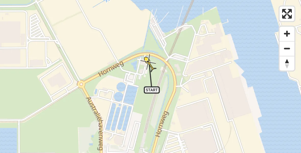 Routekaart van de vlucht: Lifeliner 1 naar Amsterdam Heliport, Hornweg