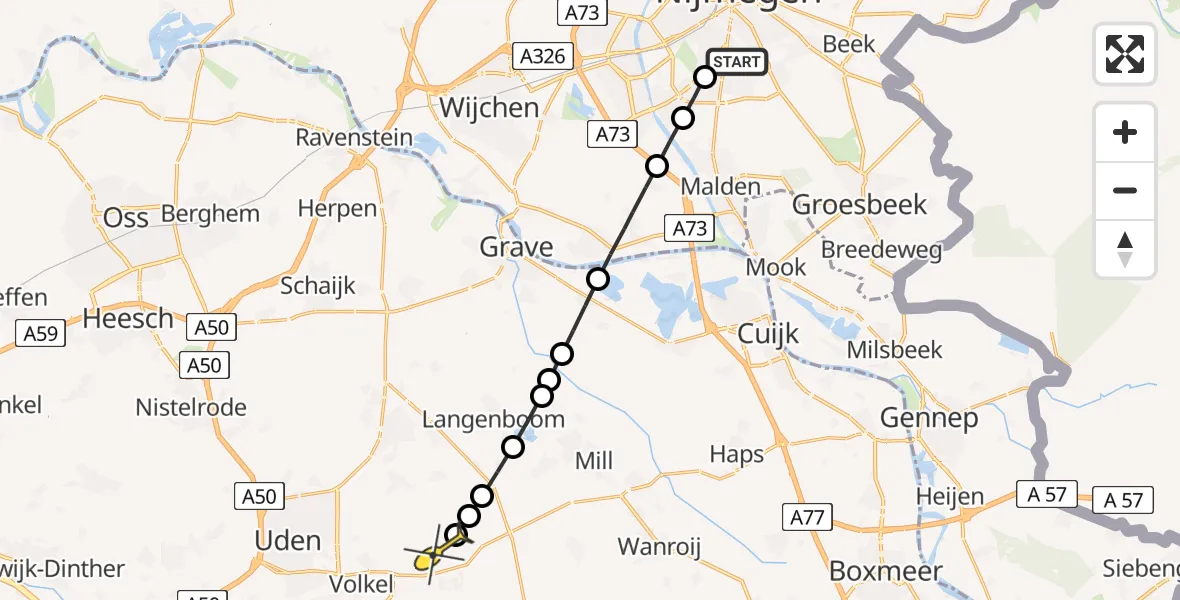 Routekaart van de vlucht: Lifeliner 3 naar Vliegbasis Volkel, Steenbokstraat