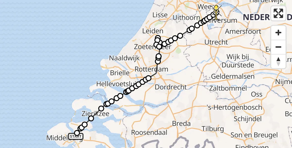 Routekaart van de vlucht: Lifeliner 2 naar 's-Graveland, Muidenweg