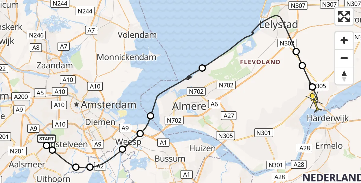 Routekaart van de vlucht: Politiehelikopter naar Zeewolde, Thermiekstraat